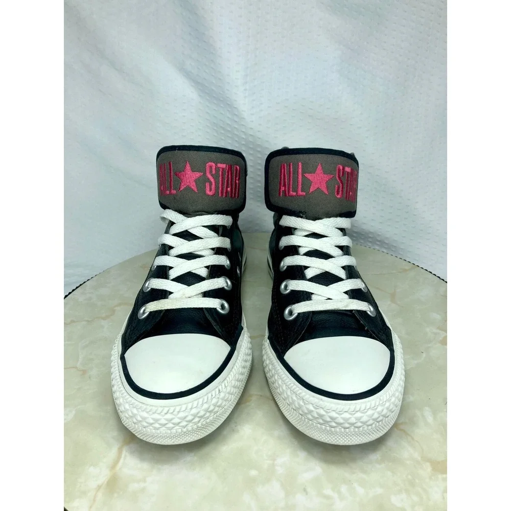 Converse Leather High Top Skater Shoes Kids Sz 5 Black White Streetwear Sneakers